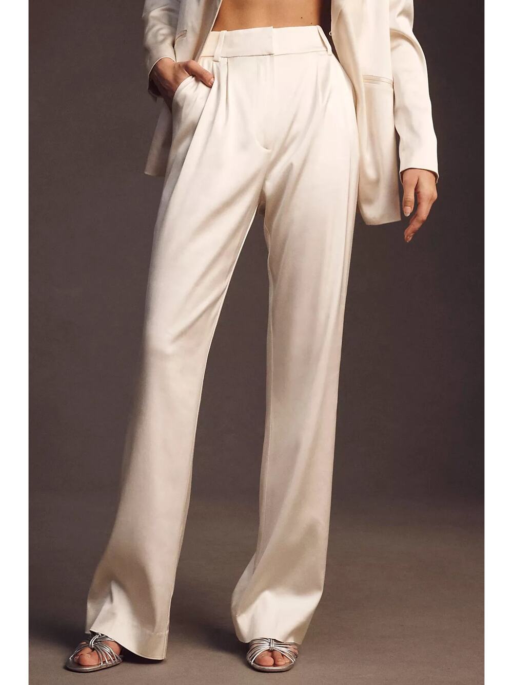 Favorite Daughter The Favorite Satin Wide Leg Pants Ivory Sz 8